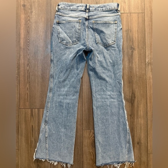 Free People Denim - Free People Flare Jeans W26 Light Wash Raw Hem Frayed Boho Stretch Denim